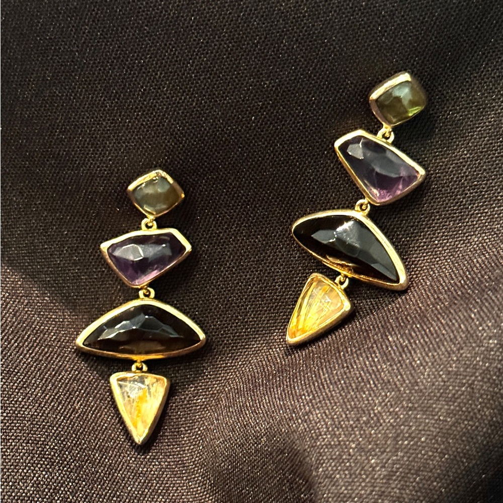 Hanging Earrings w 4 large semi-precious stones